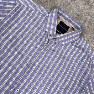 Benjamin Barker Dress Shirt Mens Sz 16.5-41 Blue Check French Cuffs Slim Fit $99
